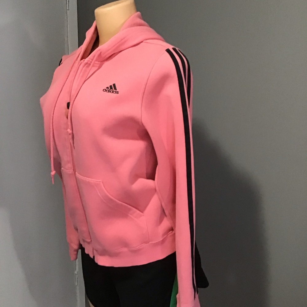 adidas Pink Hoodie Jacket with Black Stripes - Picture 2 of 8